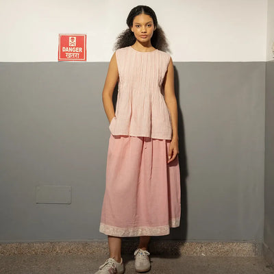Ali Linen Pintuck Top | Rose