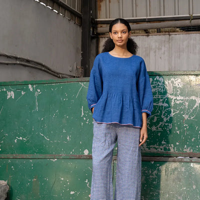 Amelia Linen Pintuck Top | Cobalt