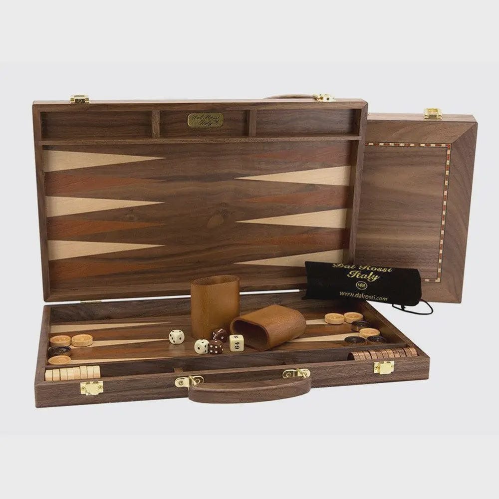 Backgammon Set with handle | Deluxe Walnut Burl 15"