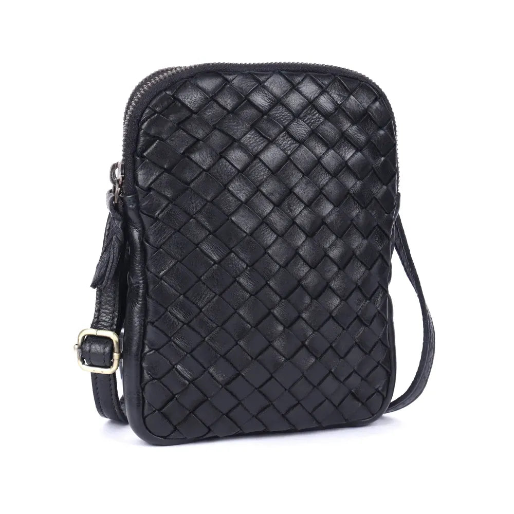 Black Florence Woven Phone Bag