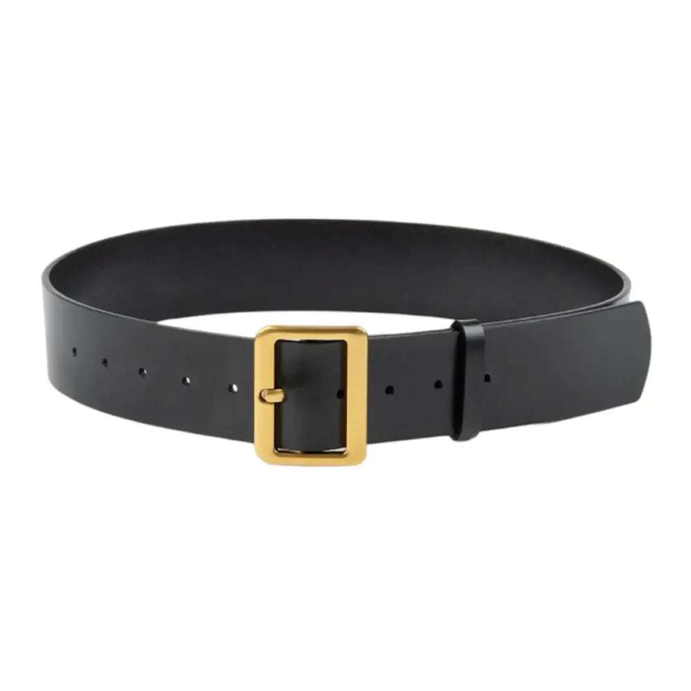Boston Black Leather Belt | Gold