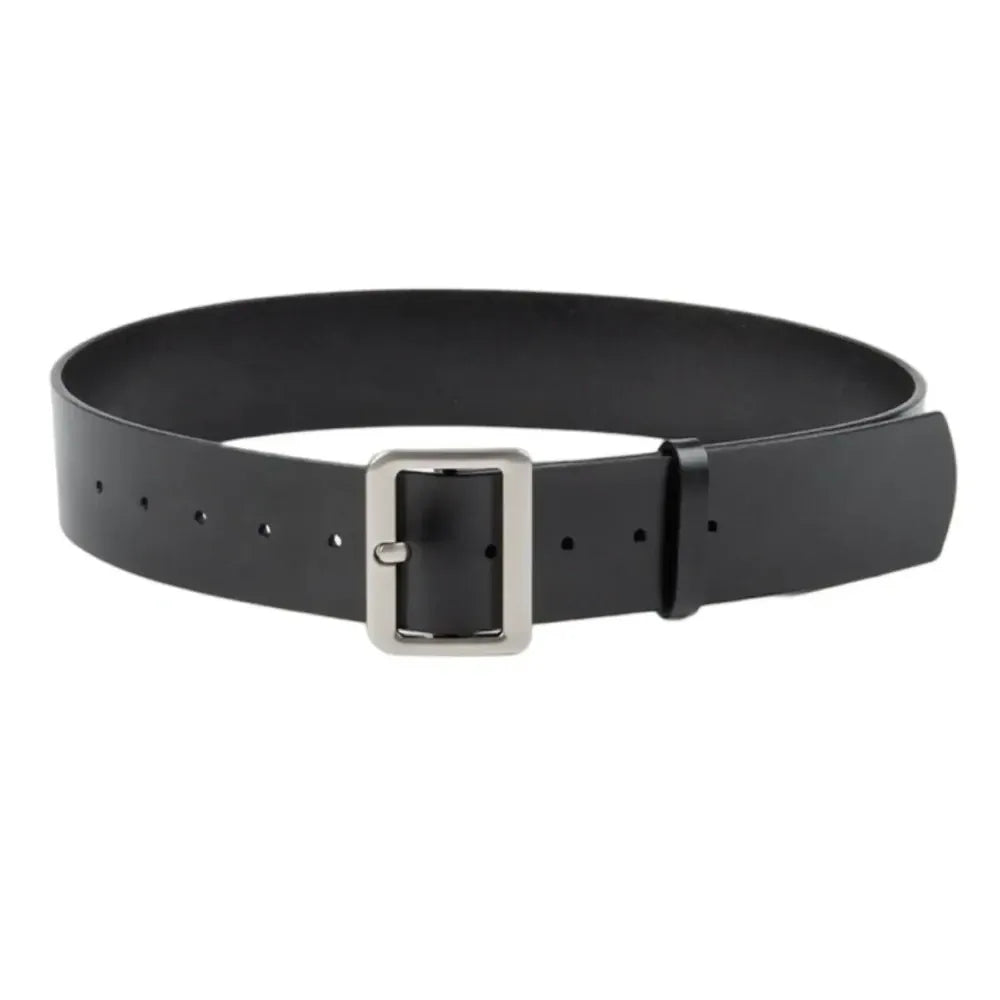Boston Black Leather Belt | Silver
