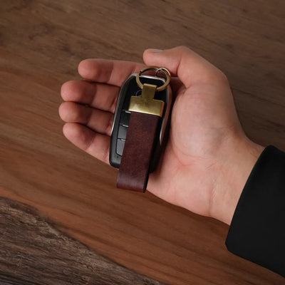 Brass Leather Keychain | Dark Brown