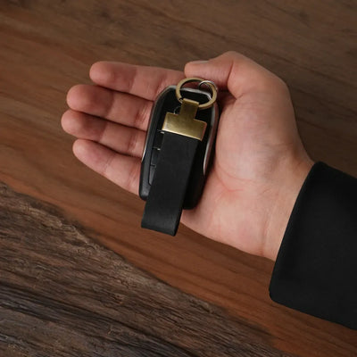 Brass Leather Keychain | Raw Black