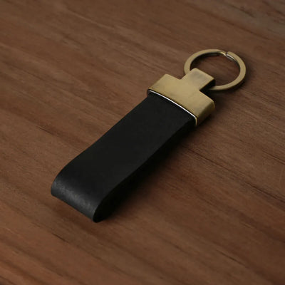 Brass Leather Keychain | Raw Black