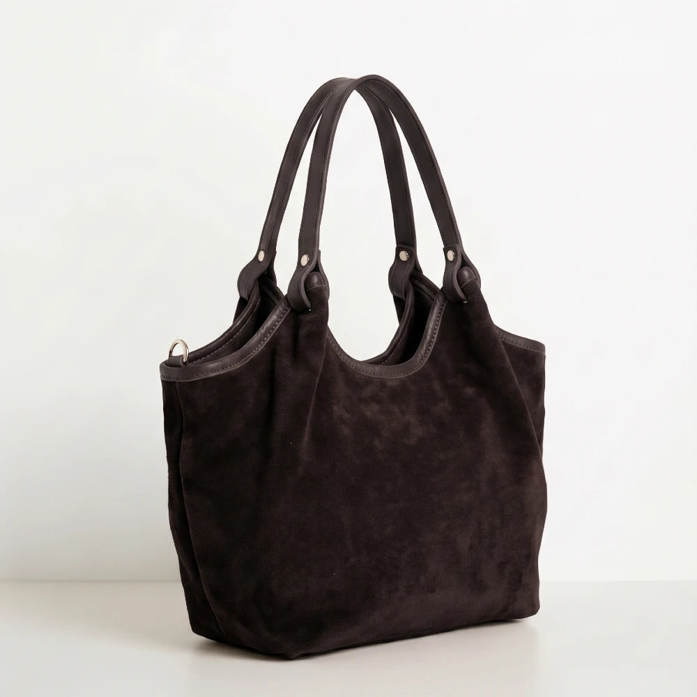 Calf-Suede Rosina Bag Dark Chocolate