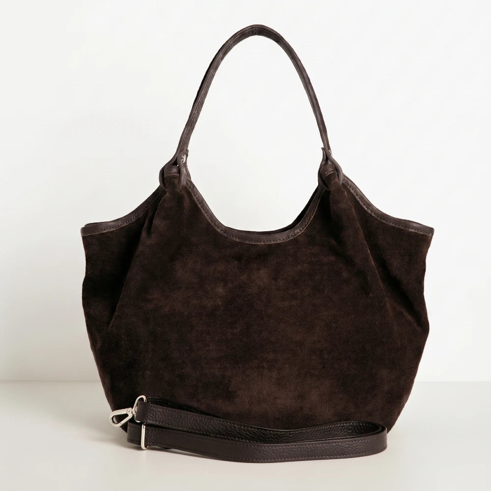 Calf-Suede Rosina Bag Dark Chocolate