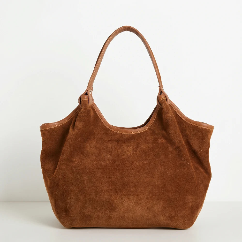 Calf-Suede Rosina Bag Dark Chocolate Tan