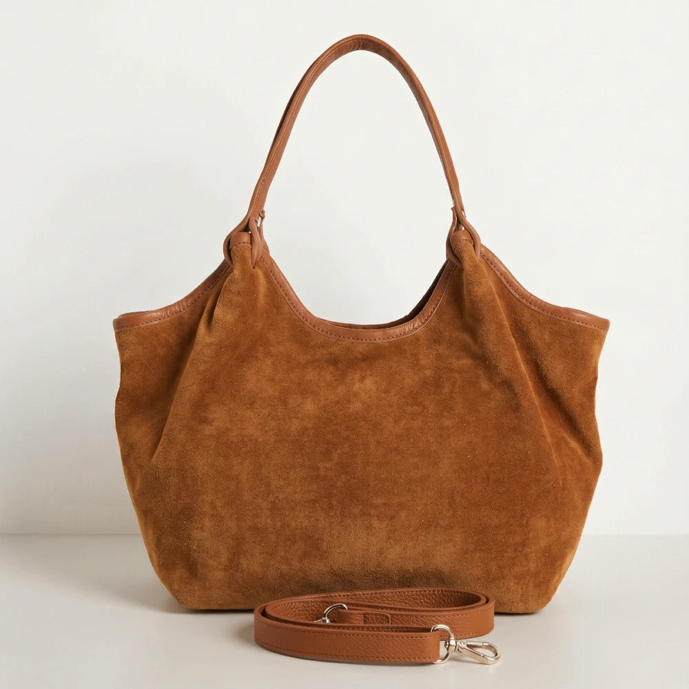 Calf-Suede Rosina Bag Dark Chocolate Tan