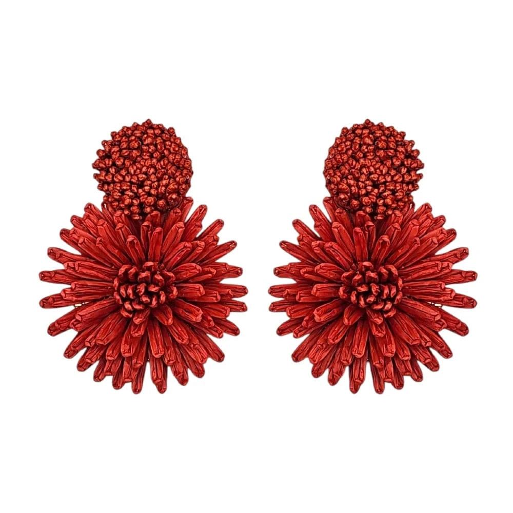 Coral Raffia Flower Spray Earrings