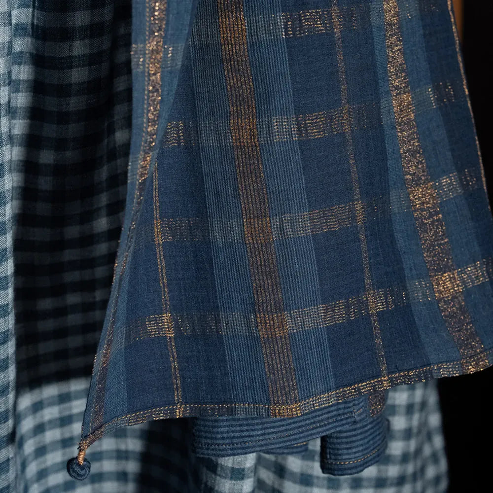 Cotton Check Scarf | Indigo