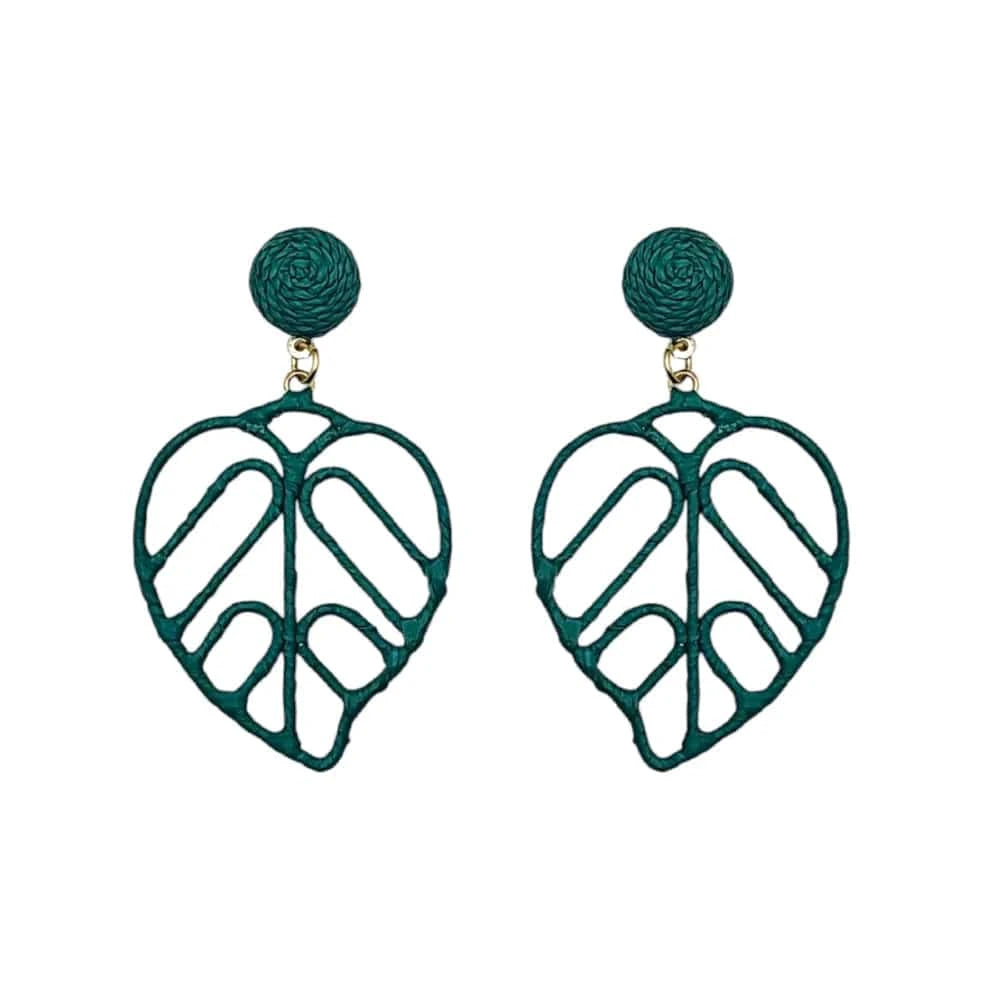 Green Monstera Leaf Outline Earrings