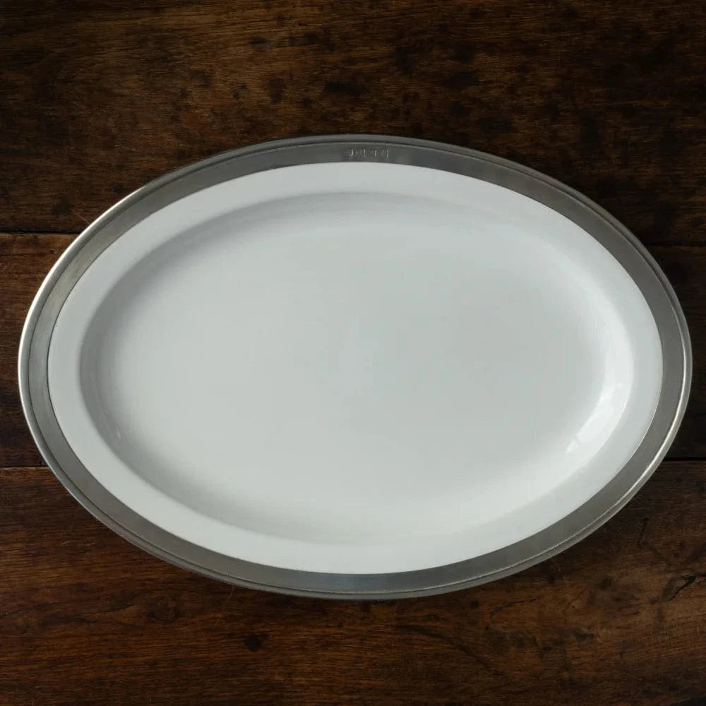Italian Ceramic and Pewter Serving Platter