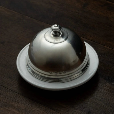 Italian Pewter and Ceramic Butter Dome