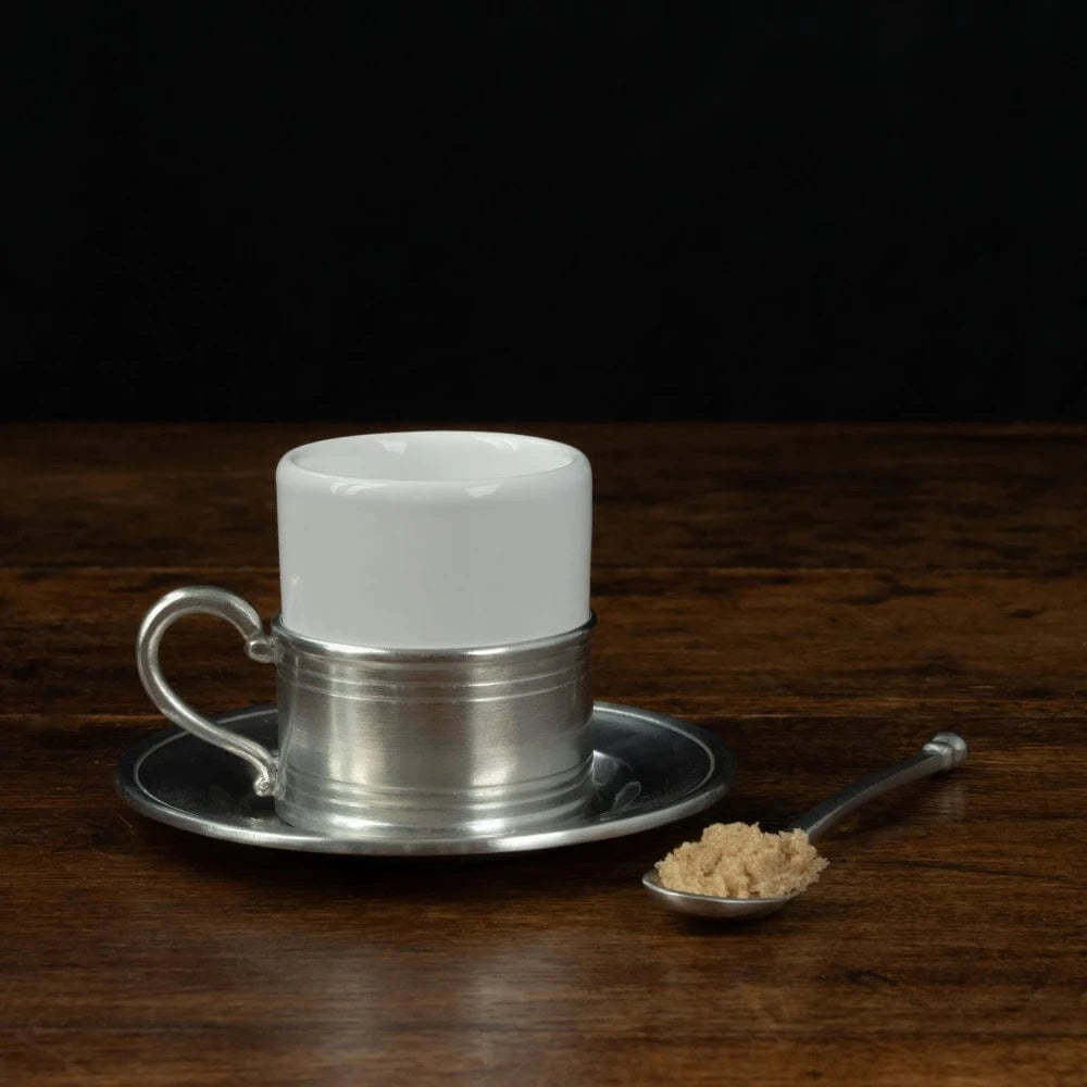 Italian Pewter and Ceramic Espresso Cup with Saucer