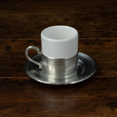 Italian Pewter and Ceramic Espresso Cup with Saucer