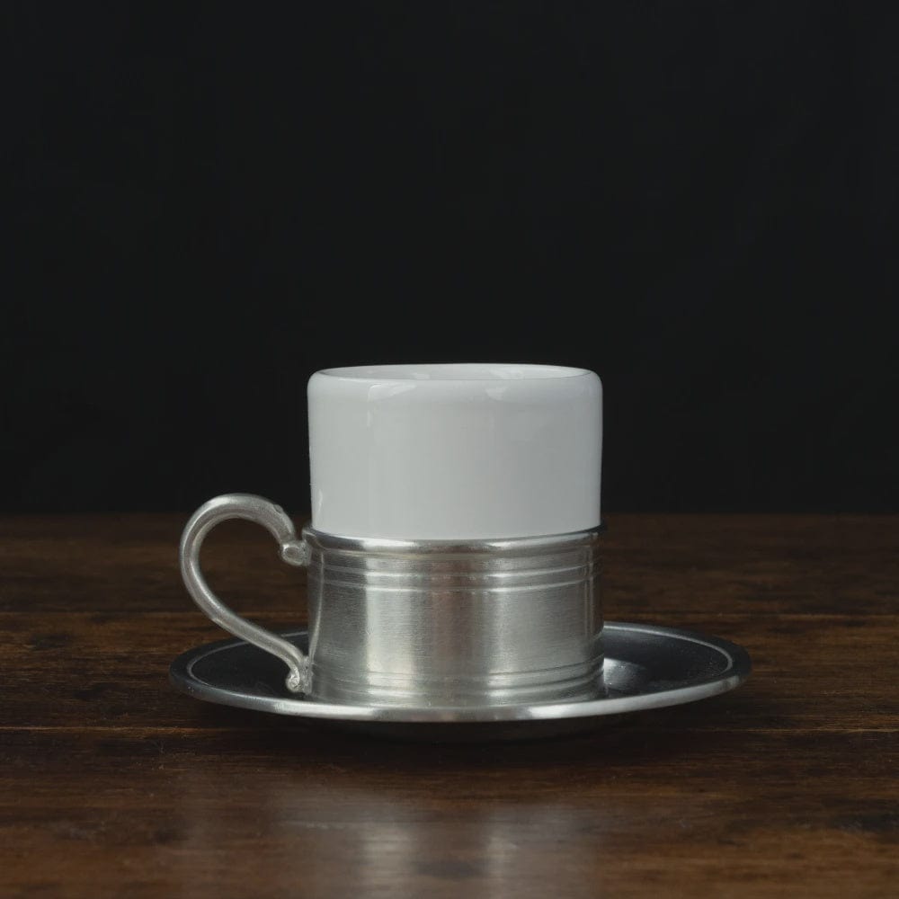 Italian Pewter and Ceramic Espresso Cup with Saucer