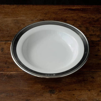 Italian Pewter and Ceramic Soup, Pasta or Dessert Bowl