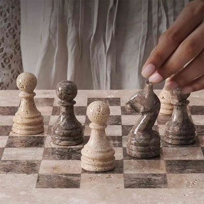 Marble Chess Set 38cm | Travertine & Oceanic