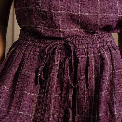 Megan Linen Check Skirt | Aubergine