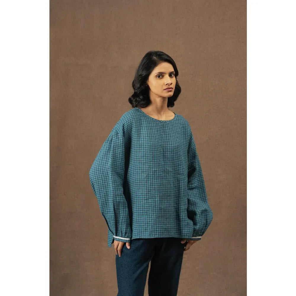 Nicola Linen Check Blouse | Niagara