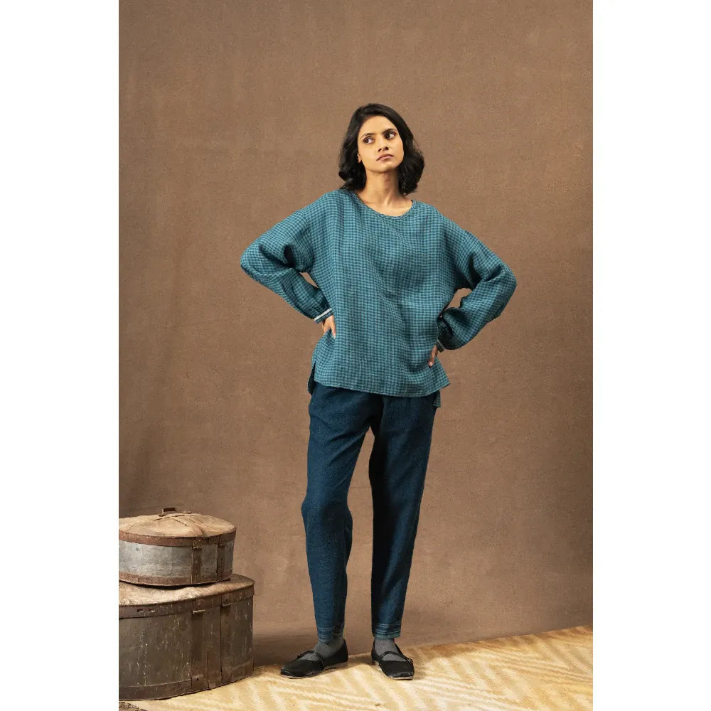 Nicola Linen Check Blouse | Niagara