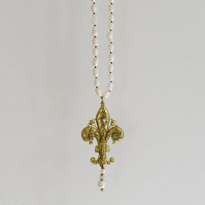 Pearl Chain Fleur de Lis Necklace
