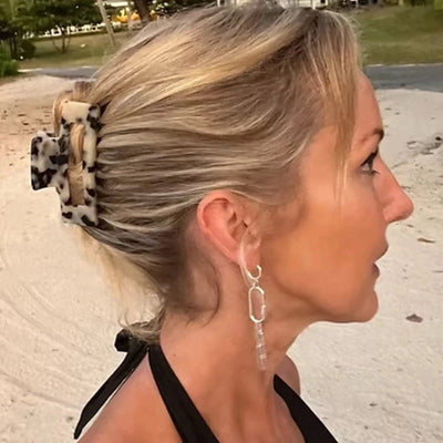 Premium Acetate Oversized Rectangle Hairclaw | Light Turtle