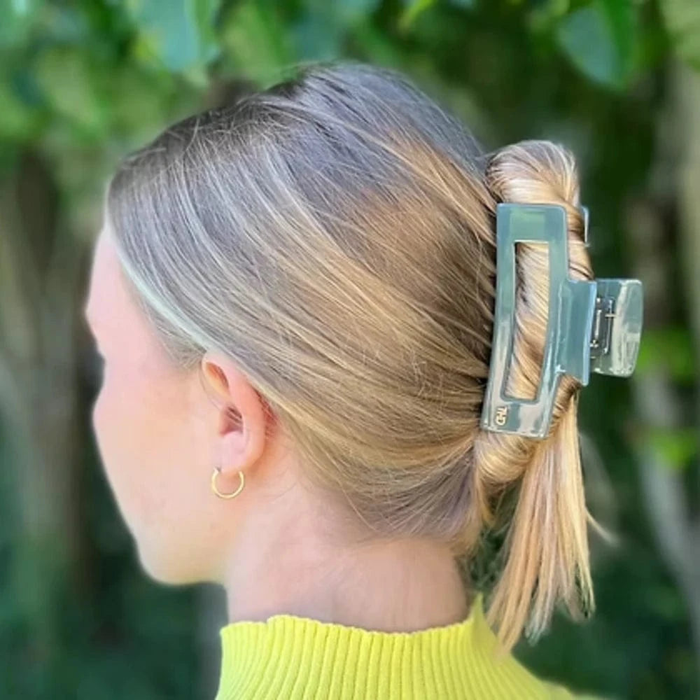 Premium Oversized Acetate Rectangular Hairclaw | Sage