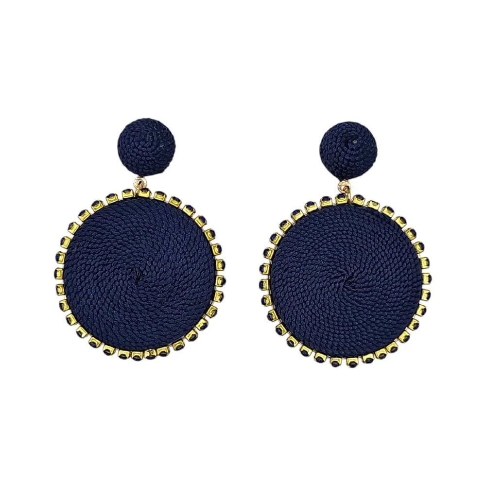 Royal Blue Woven Disc Crystal Outline Drop Earrings
