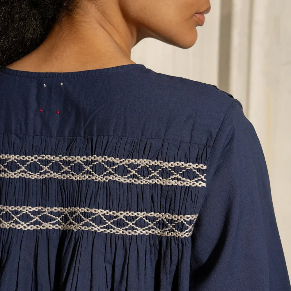 Sandra Cotton Smocked Top | Navy