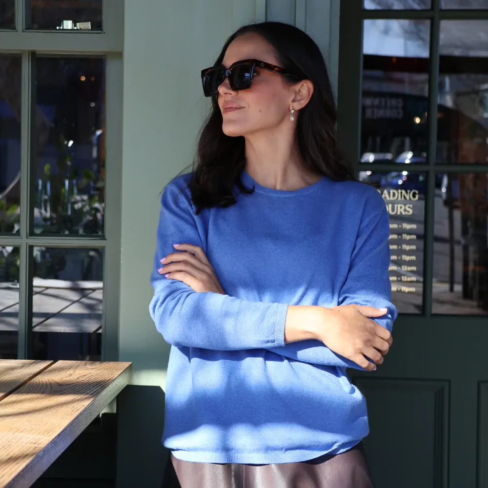 Sapphire Cashmere and Cotton Long Sleeve Top