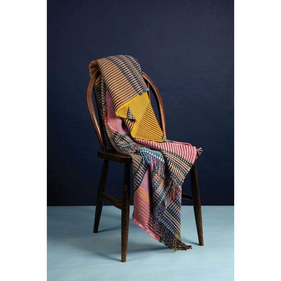 Lambswool Hambling Pinstripe Throw- Yellow/Pink