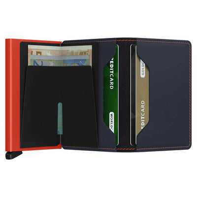 Secrid Matte Leather Slim Wallet l Night Blue/Orange