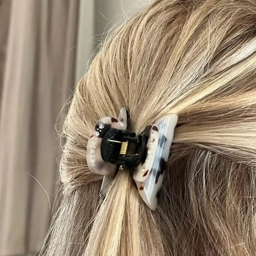 Acetate Small Hair Claw with Crystals | Light Turtle