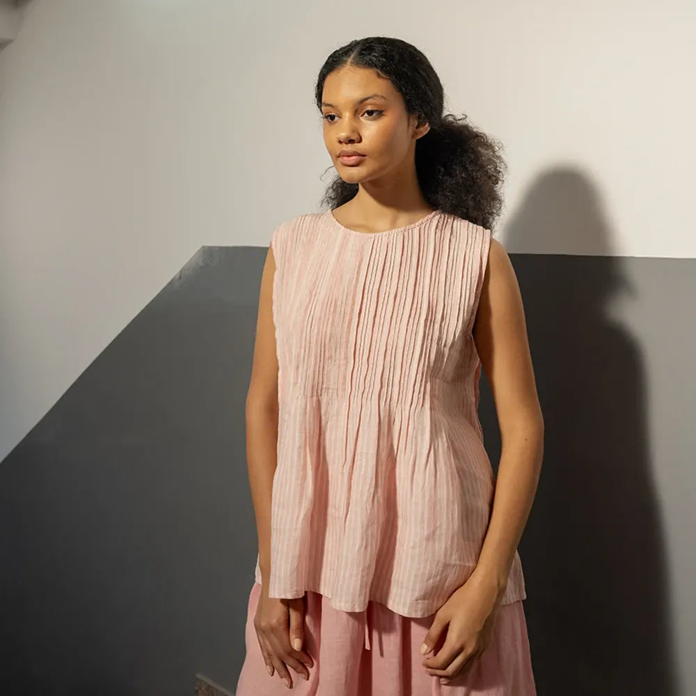 Ali Linen Pintuck Top | Rose