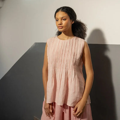 Ali Linen Pintuck Top | Rose