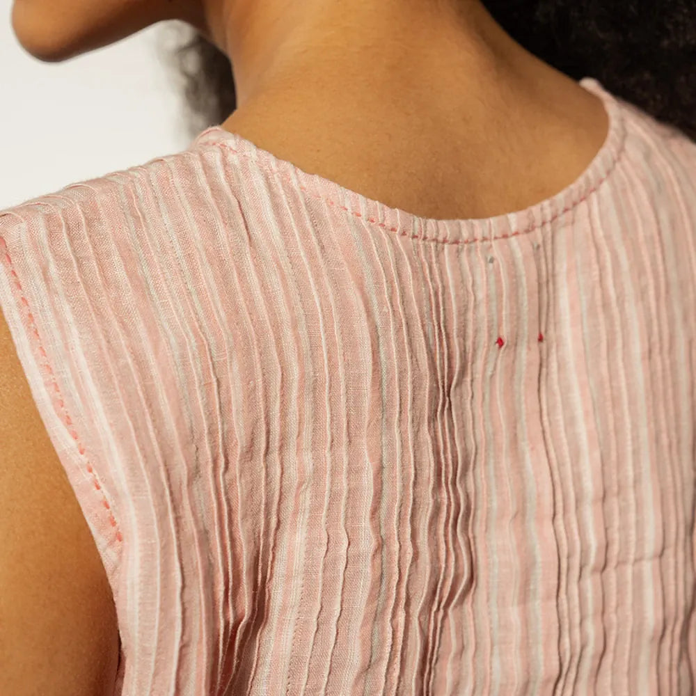 Ali Linen Pintuck Top | Rose