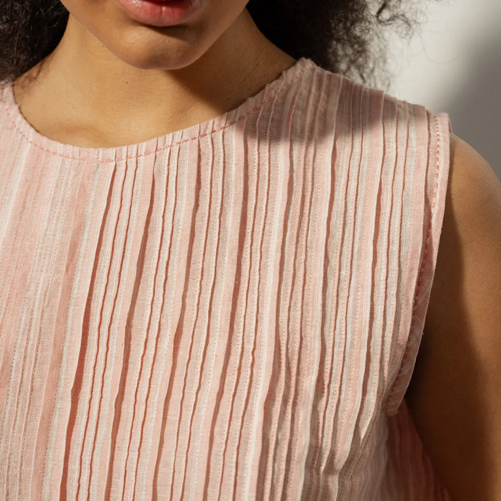 Ali Linen Pintuck Top | Rose