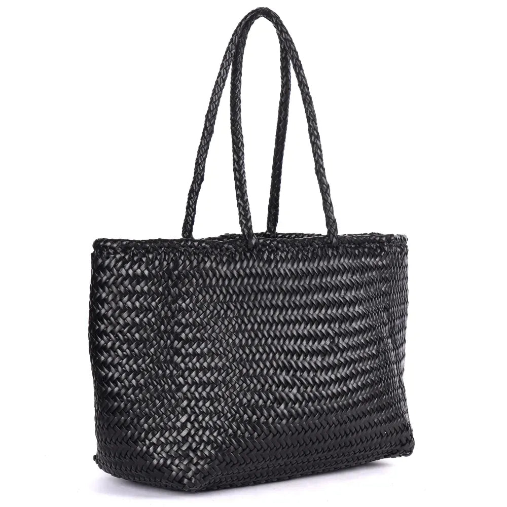 Amalfi Woven Leather Shopper | Black
