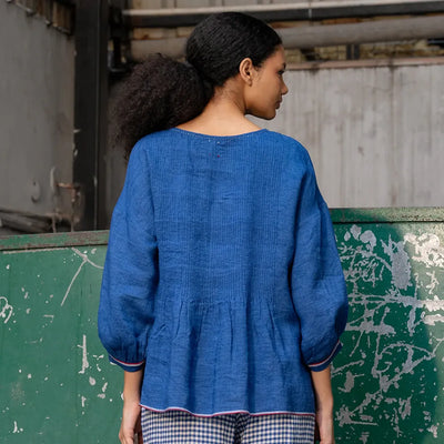 Amelia Linen Pintuck Top | Cobalt