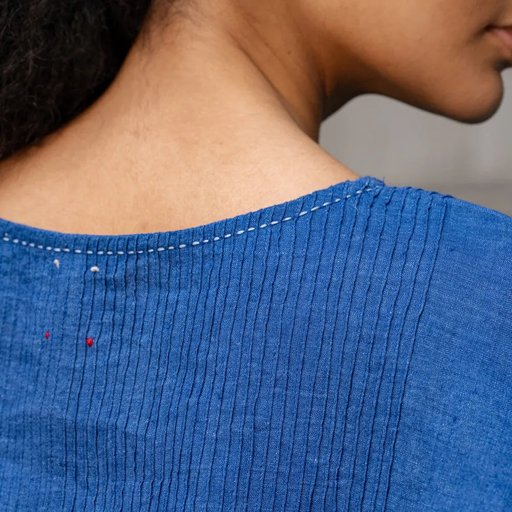 Amelia Linen Pintuck Top | Cobalt