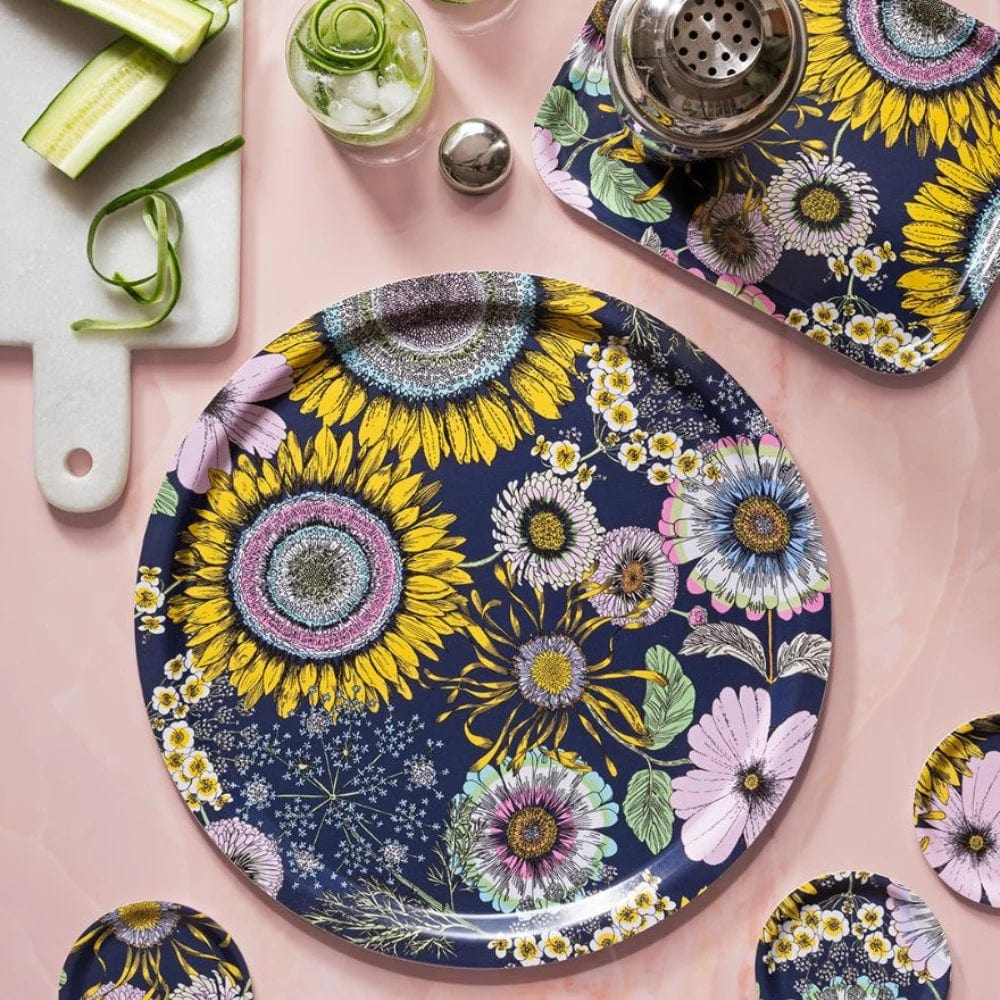 Birchwood Tray Large Round | Sunflower Navy
