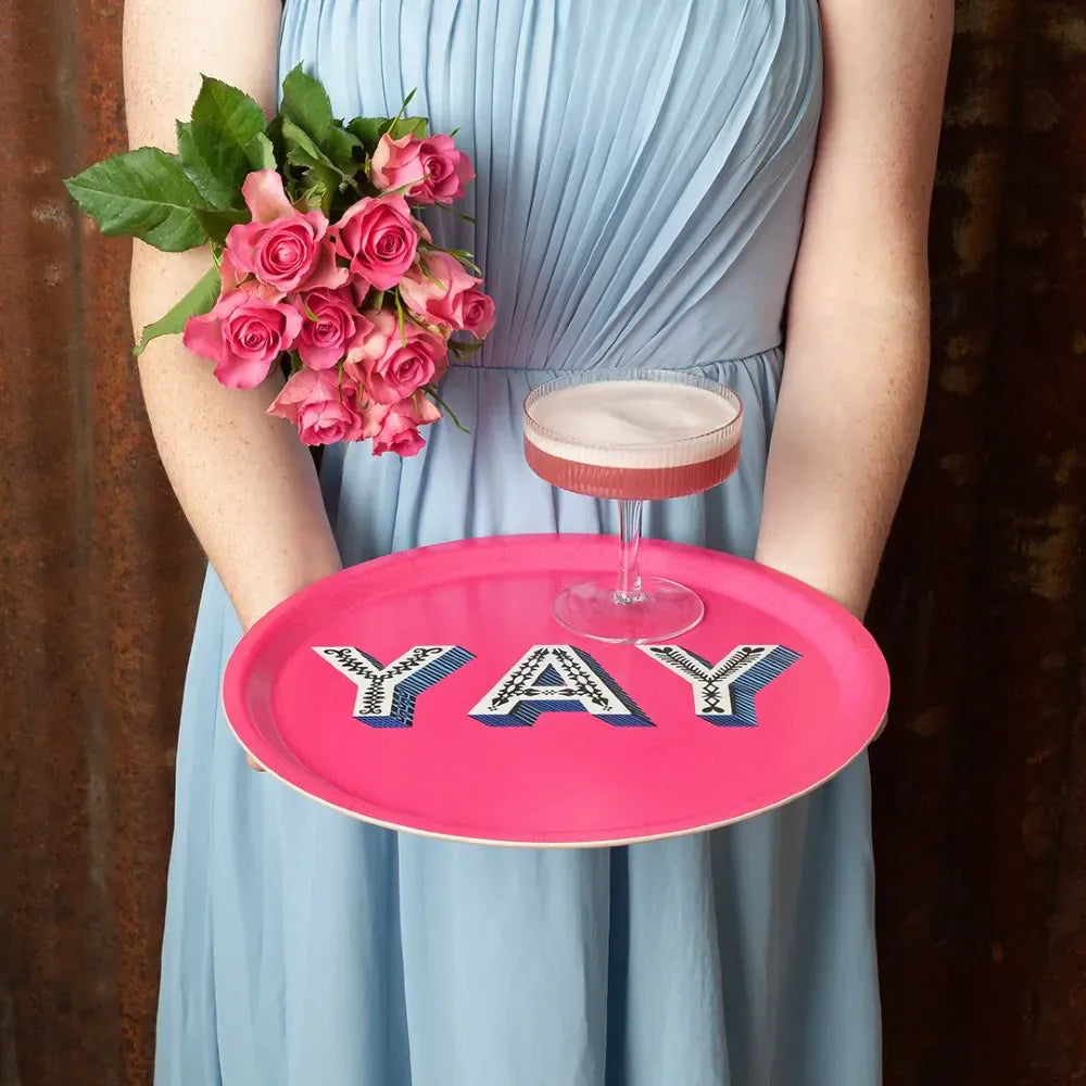 Birchwood Tray Round | YAY | Bright Pink