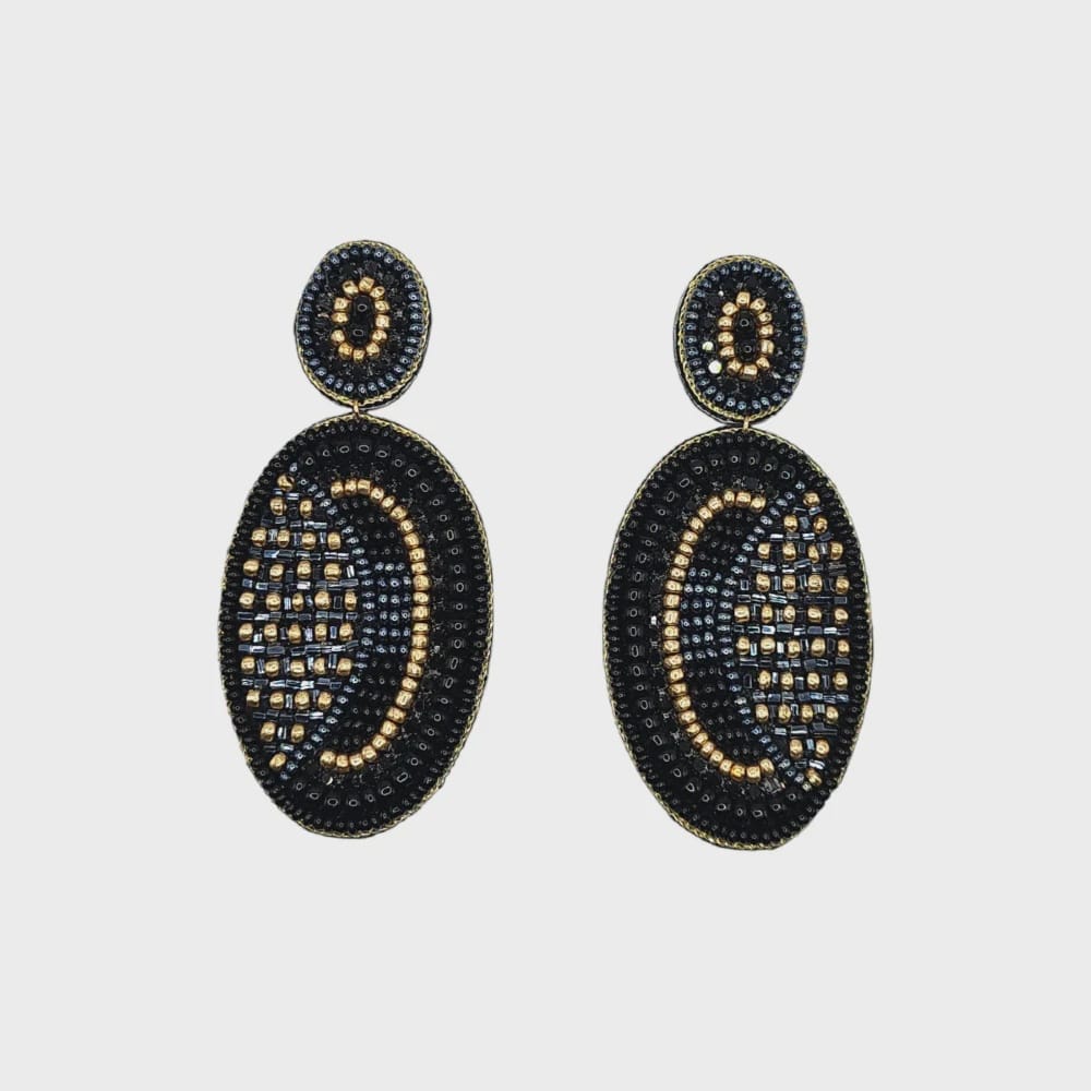 Black & Gold Mix Abstract Oval Drop Earrings
