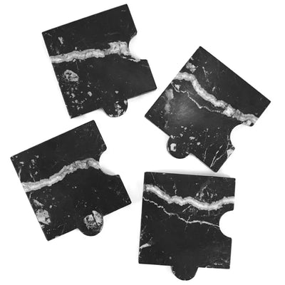 Black Marble Puzzle Coasters | Set of 4