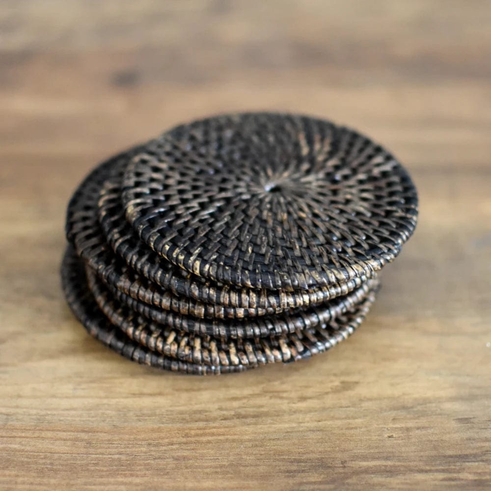 Black Rattan Coaster