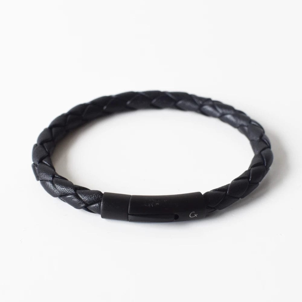Black Round Plaited Leather Bracelet