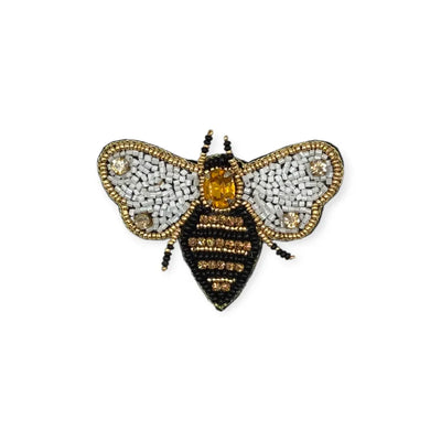 Black, White + Gold Embroidered Bee Brooch