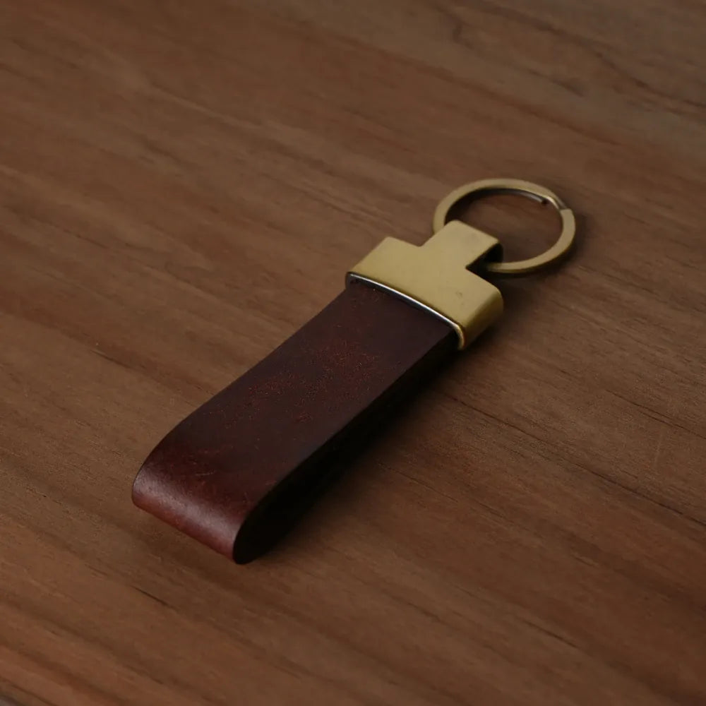 Brass Leather Keychain | Dark Brown